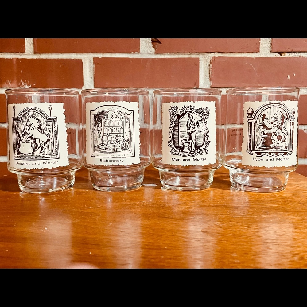 Vintage Mid Century set (4) American Pharmacy glasses